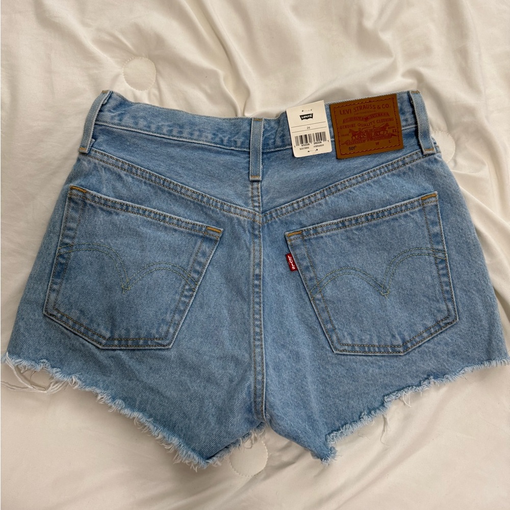Levi's 501 Blue Jean Shorts High-Waisted Frayed Hem - Picture 4 of 4